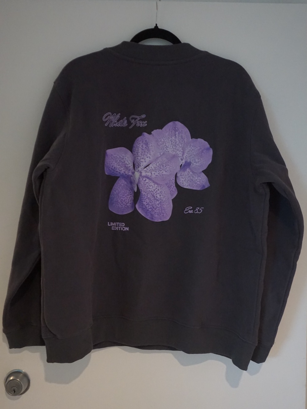White Fox Boutique Charcoal Crewneck with Lavender Logo - Picture 2 of 4